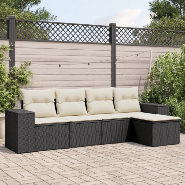 vidaXL 5-tlg. Garten-Sofagarnitur mit Kissen Schwarz Poly Rattan