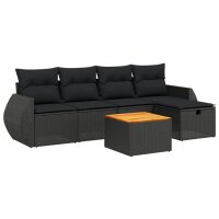 vidaXL 6-tlg. Garten-Sofagarnitur mit Kissen Schwarz Poly Rattan