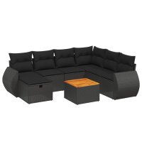 vidaXL 8-tlg. Garten-Sofagarnitur mit Kissen Schwarz Poly Rattan