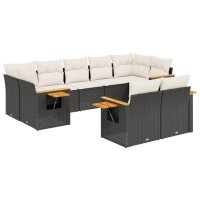 vidaXL 9-tlg. Garten-Sofagarnitur mit Kissen Schwarz Poly Rattan