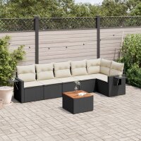 vidaXL 7-tlg. Garten-Sofagarnitur mit Kissen Schwarz Poly...