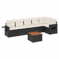 vidaXL 7-tlg. Garten-Sofagarnitur mit Kissen Schwarz Poly...