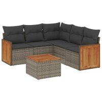 vidaXL 6-tlg. Garten-Sofagarnitur mit Kissen Grau Poly Rattan