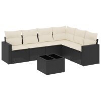 vidaXL 7-tlg. Garten-Sofagarnitur mit Kissen Schwarz Poly Rattan