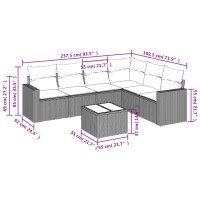 vidaXL 7-tlg. Garten-Sofagarnitur mit Kissen Schwarz Poly Rattan