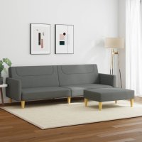vidaXL Schlafsofa 2-Sitzer mit Fußhocker Dunkelgrau Stoff