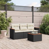 vidaXL 4-tlg. Garten-Sofagarnitur mit Kissen Schwarz Poly...