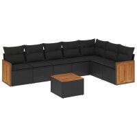 vidaXL 8-tlg. Garten-Sofagarnitur mit Kissen Schwarz Poly Rattan