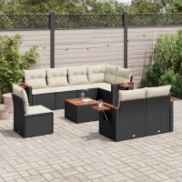 vidaXL 9-tlg. Garten-Sofagarnitur mit Kissen Schwarz Poly Rattan