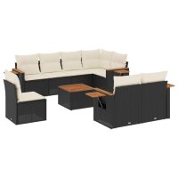 vidaXL 9-tlg. Garten-Sofagarnitur mit Kissen Schwarz Poly Rattan