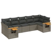 vidaXL 7-tlg. Garten-Sofagarnitur mit Kissen Grau Poly Rattan