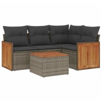 vidaXL 5-tlg. Garten-Sofagarnitur mit Kissen Grau Poly...