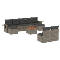 vidaXL 10-tlg. Garten-Sofagarnitur mit Kissen Grau Poly...