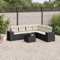 vidaXL 7-tlg. Garten-Sofagarnitur mit Kissen Schwarz Poly Rattan