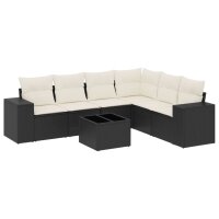 vidaXL 7-tlg. Garten-Sofagarnitur mit Kissen Schwarz Poly Rattan