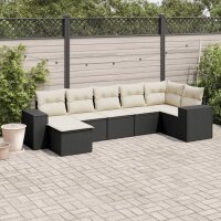 vidaXL 7-tlg. Garten-Sofagarnitur mit Kissen Schwarz Poly Rattan