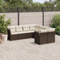 vidaXL 8-tlg. Garten-Sofagarnitur mit Kissen Braun Poly Rattan