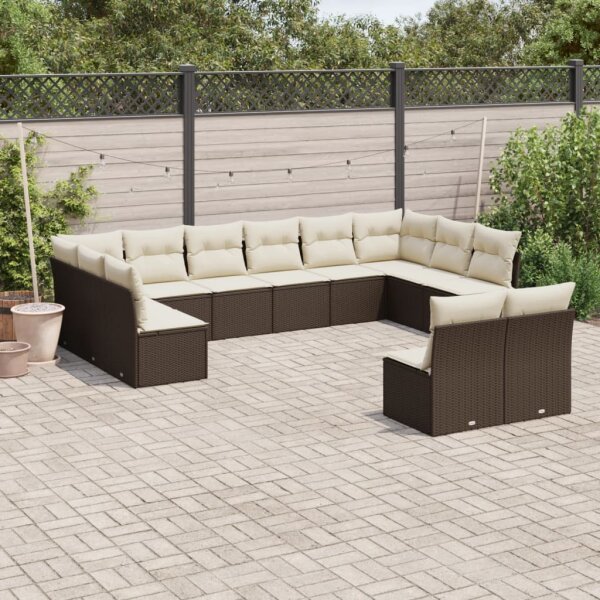 vidaXL 12-tlg. Garten-Sofagarnitur mit Kissen Braun Poly Rattan