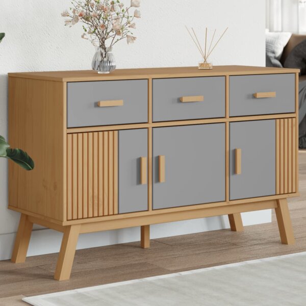 vidaXL Sideboard OLDEN Grau und Braun 114x43x73,5 cm Massivholz Kiefer