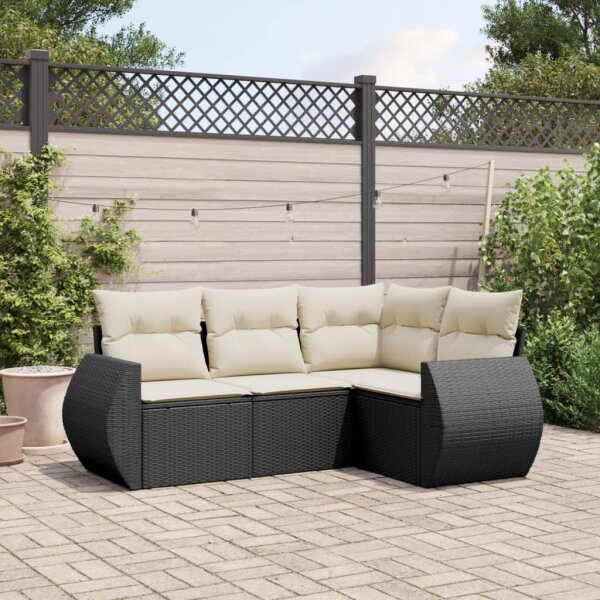 vidaXL 4-tlg. Garten-Sofagarnitur mit Kissen Schwarz Poly Rattan