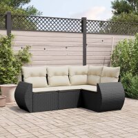 vidaXL 4-tlg. Garten-Sofagarnitur mit Kissen Schwarz Poly Rattan