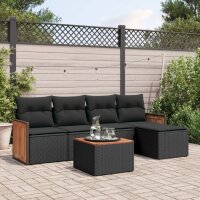 vidaXL 6-tlg. Garten-Sofagarnitur mit Kissen Schwarz Poly Rattan