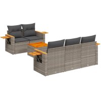 vidaXL 6-tlg. Garten-Sofagarnitur mit Kissen Grau Poly...