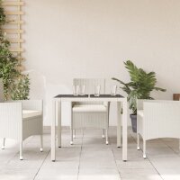 vidaXL Gartentisch mit Glasplatte Wei&szlig; 90x90x75 cm Poly Rattan