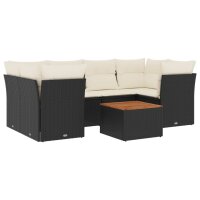 vidaXL 7-tlg. Garten-Sofagarnitur mit Kissen Schwarz Poly Rattan