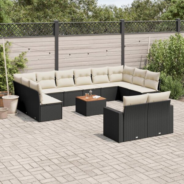 vidaXL 13-tlg. Garten-Sofagarnitur mit Kissen Schwarz Poly Rattan