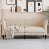 vidaXL Chesterfield-Sofa 2-Sitzer Creme Stoff