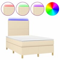 vidaXL Boxspringbett mit Matratze &amp; LED Creme 120x190 cm Stoff