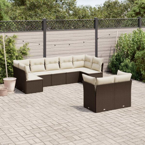 vidaXL 9-tlg. Garten-Sofagarnitur mit Kissen Braun Poly Rattan