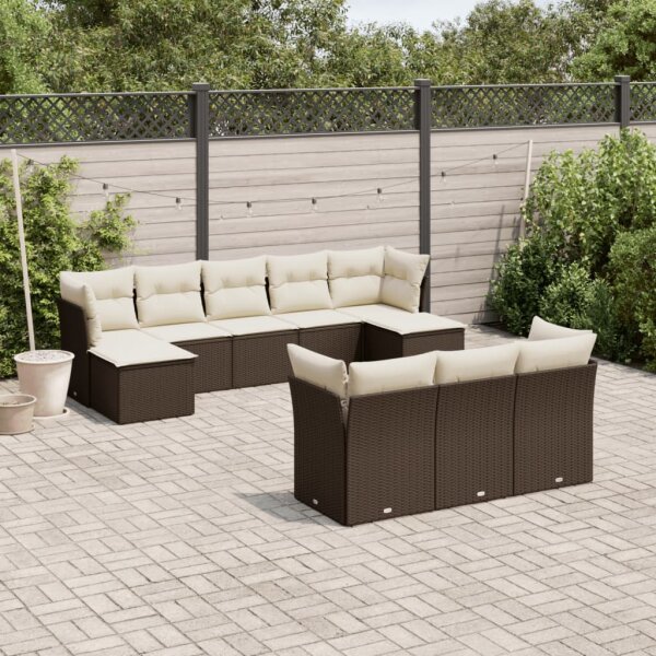 vidaXL 10-tlg. Garten-Sofagarnitur mit Kissen Braun Poly Rattan