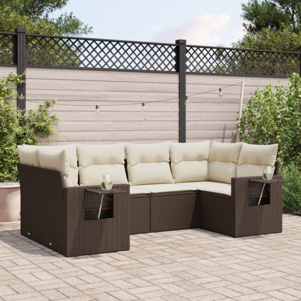 vidaXL 6-tlg. Garten-Sofagarnitur mit Kissen Braun Poly Rattan