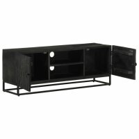 vidaXL TV-Schrank Schwarz 110x30x40 cm Massivholz Mango und Eisen