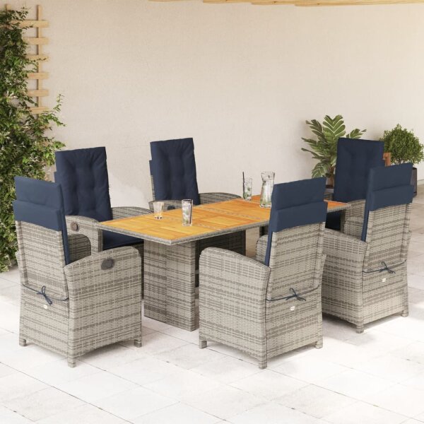 vidaXL 7-tlg. Garten-Essgruppe mit Kissen Beige Poly Rattan