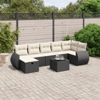 vidaXL 8-tlg. Garten-Sofagarnitur mit Kissen Schwarz Poly Rattan