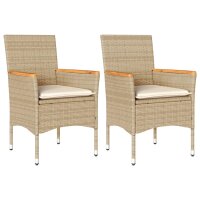 vidaXL Gartenst&uuml;hle mit Kissen 2 Stk. Beige Poly Rattan