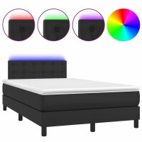 vidaXL Boxspringbett mit Matratze &amp; LED Schwarz 120x190 cm Kunstleder