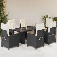 vidaXL 7-tlg. Garten-Essgruppe mit Kissen Schwarz Poly Rattan