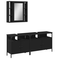vidaXL 3-tlg. Badmöbel-Set Schwarz Holzwerkstoff