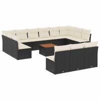 vidaXL 14-tlg. Garten-Sofagarnitur mit Kissen Schwarz Poly Rattan