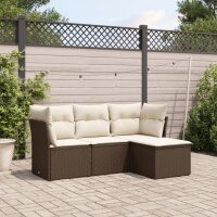 vidaXL 4-tlg. Garten-Sofagarnitur mit Kissen Braun Poly Rattan