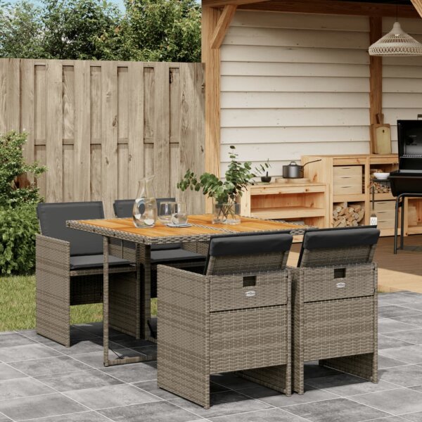 vidaXL 5-tlg. Garten-Essgruppe mit Kissen Grau Poly Rattan