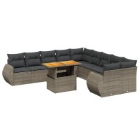 vidaXL 11-tlg. Garten-Sofagarnitur mit Kissen Grau Poly...