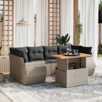 vidaXL 7-tlg. Garten-Sofagarnitur mit Kissen Grau Poly Rattan