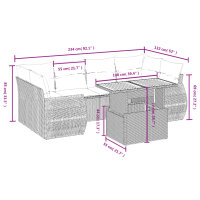 vidaXL 7-tlg. Garten-Sofagarnitur mit Kissen Grau Poly Rattan