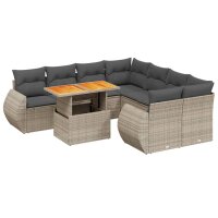 vidaXL 9-tlg. Garten-Sofagarnitur mit Kissen Grau Poly Rattan