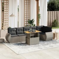 vidaXL 7-tlg. Garten-Sofagarnitur mit Kissen Grau Poly Rattan